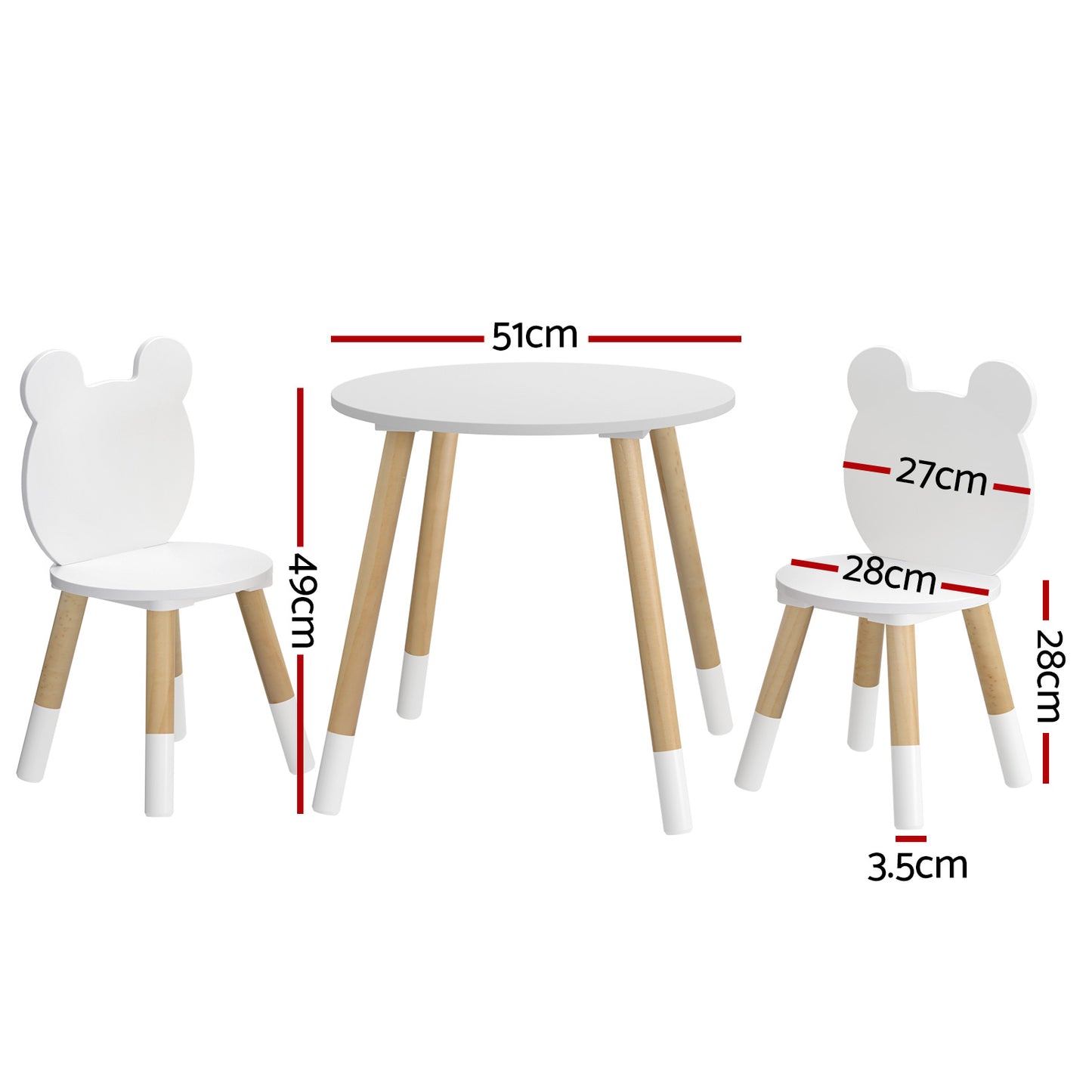 Paulie 3-Piece Kids Table & Chairs Set Activity Playing Study Children Desk - White