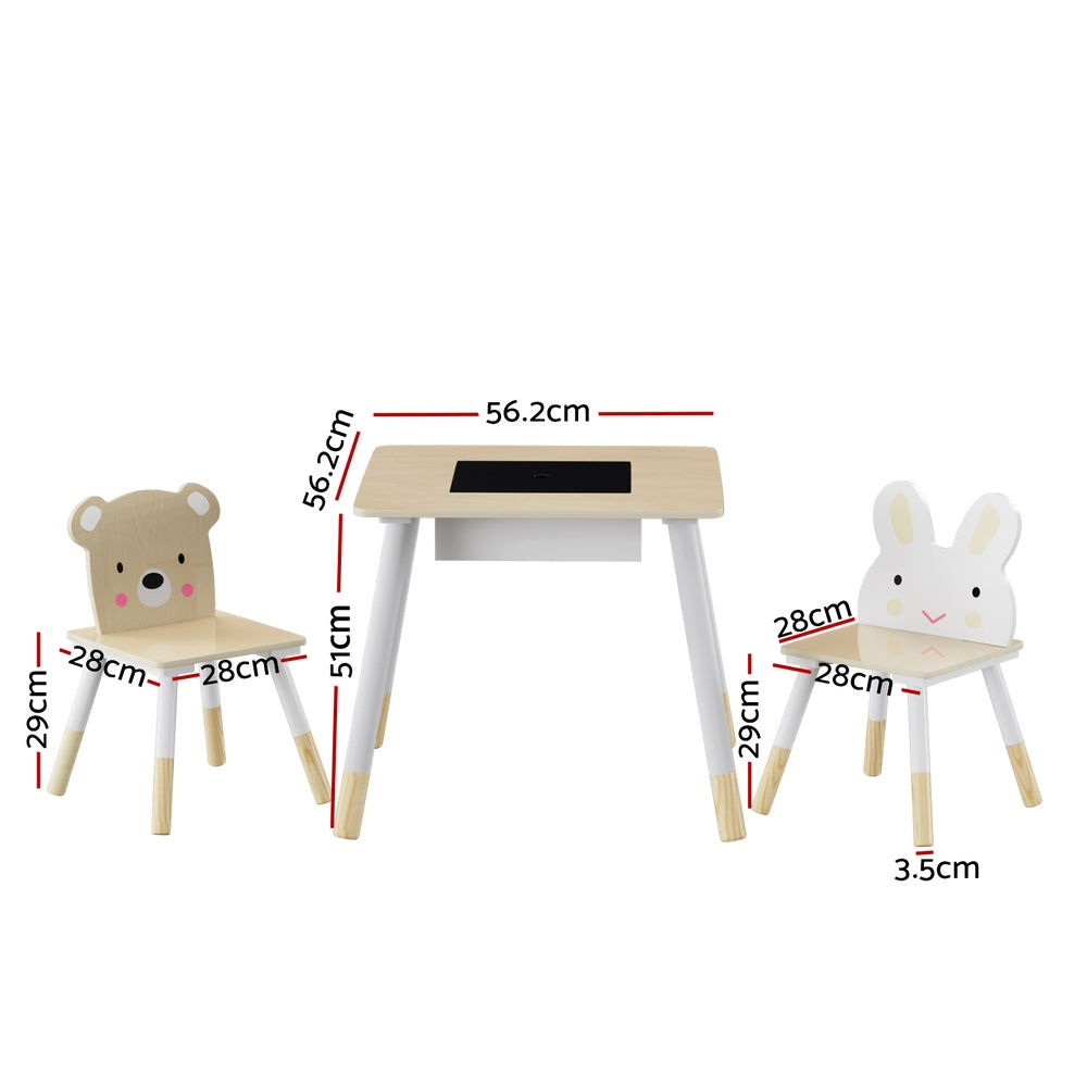 Phyllis 3-Piece Kids Table & Chairs Set Activity Desk Chalkboard Toy Hidden Storage - Natural