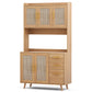 Truett Buffet Sideboard Hutch Storage Cabinet Kitchen Cupboard Hooks Rattan - Pine