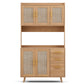 Truett Buffet Sideboard Hutch Storage Cabinet Kitchen Cupboard Hooks Rattan - Pine