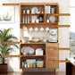 Truett Buffet Sideboard Hutch Storage Cabinet Kitchen Cupboard Hooks Rattan - Pine