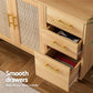 Truett Buffet Sideboard Hutch Storage Cabinet Kitchen Cupboard Hooks Rattan - Pine