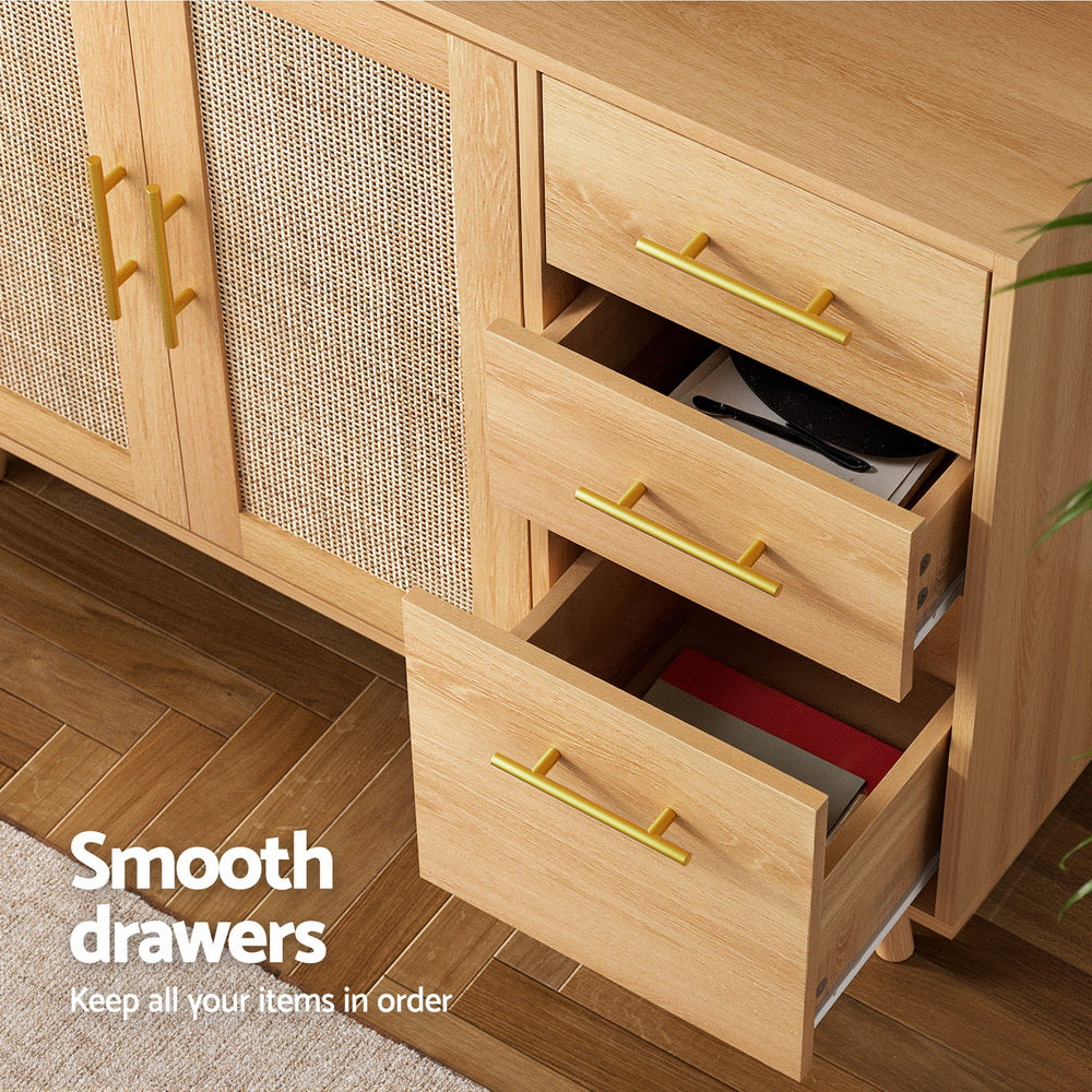 Truett Buffet Sideboard Hutch Storage Cabinet Kitchen Cupboard Hooks Rattan - Pine