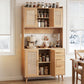 Truett Buffet Sideboard Hutch Storage Cabinet Kitchen Cupboard Hooks Rattan - Pine