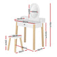 Kids Dressing Table Chair Set Wooden Leg Vanity Makeup Drawer Mirror