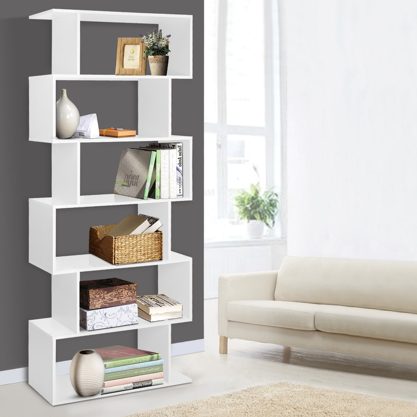 Artiss Bookshelf 6 Tiers - Riva White