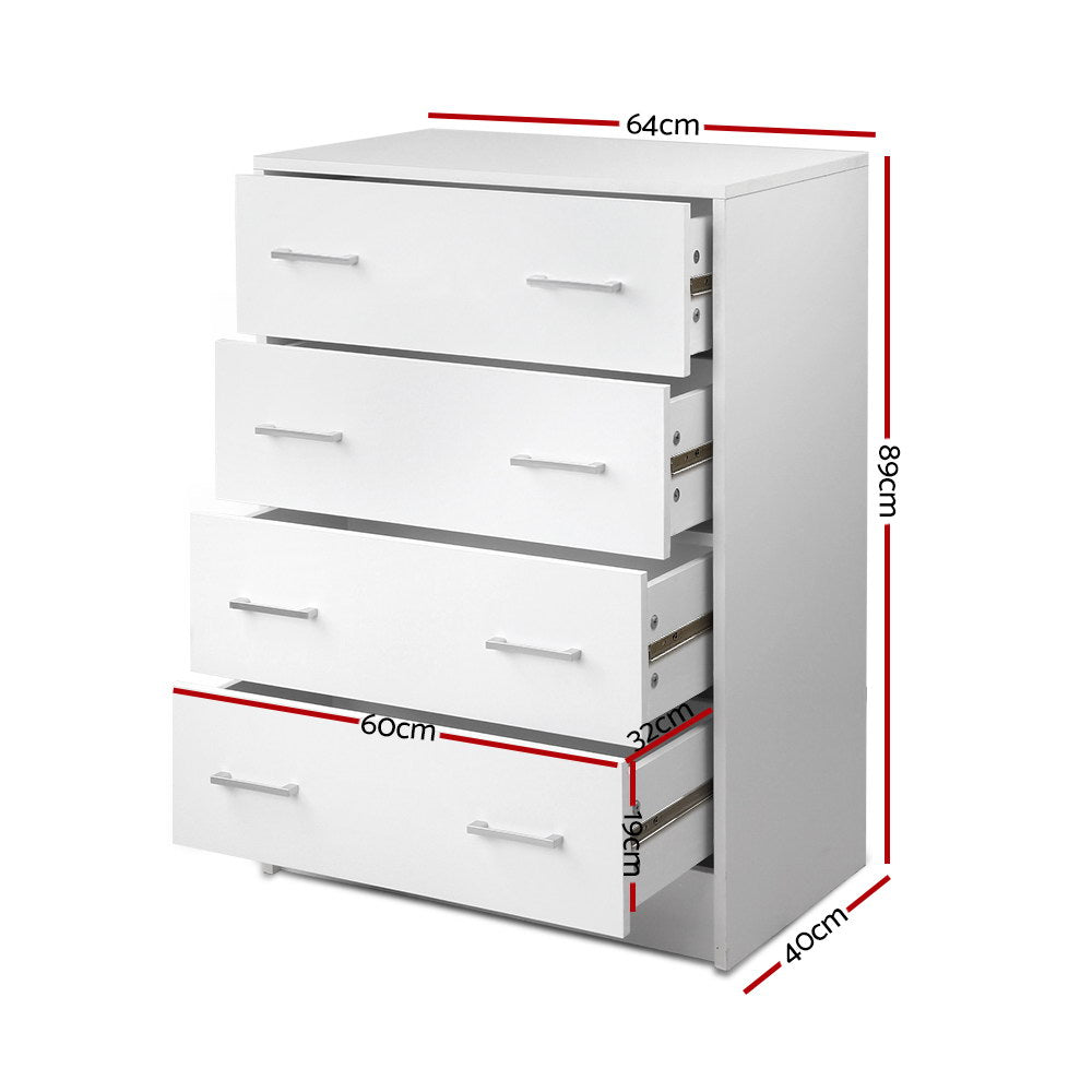 Artiss 4 Chest of Drawers - White