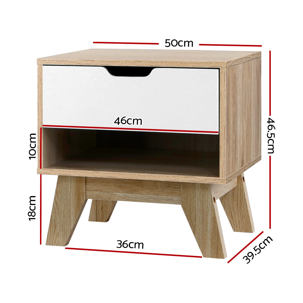 Chatham Wooden Bedside Tables Nightstand Shelf Cabinet Storage Lamp Side Wooden - White & Wood