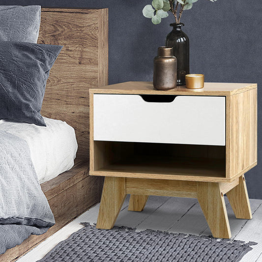 Chatham Wooden Bedside Tables Nightstand Shelf Cabinet Storage Lamp Side Wooden - White & Wood