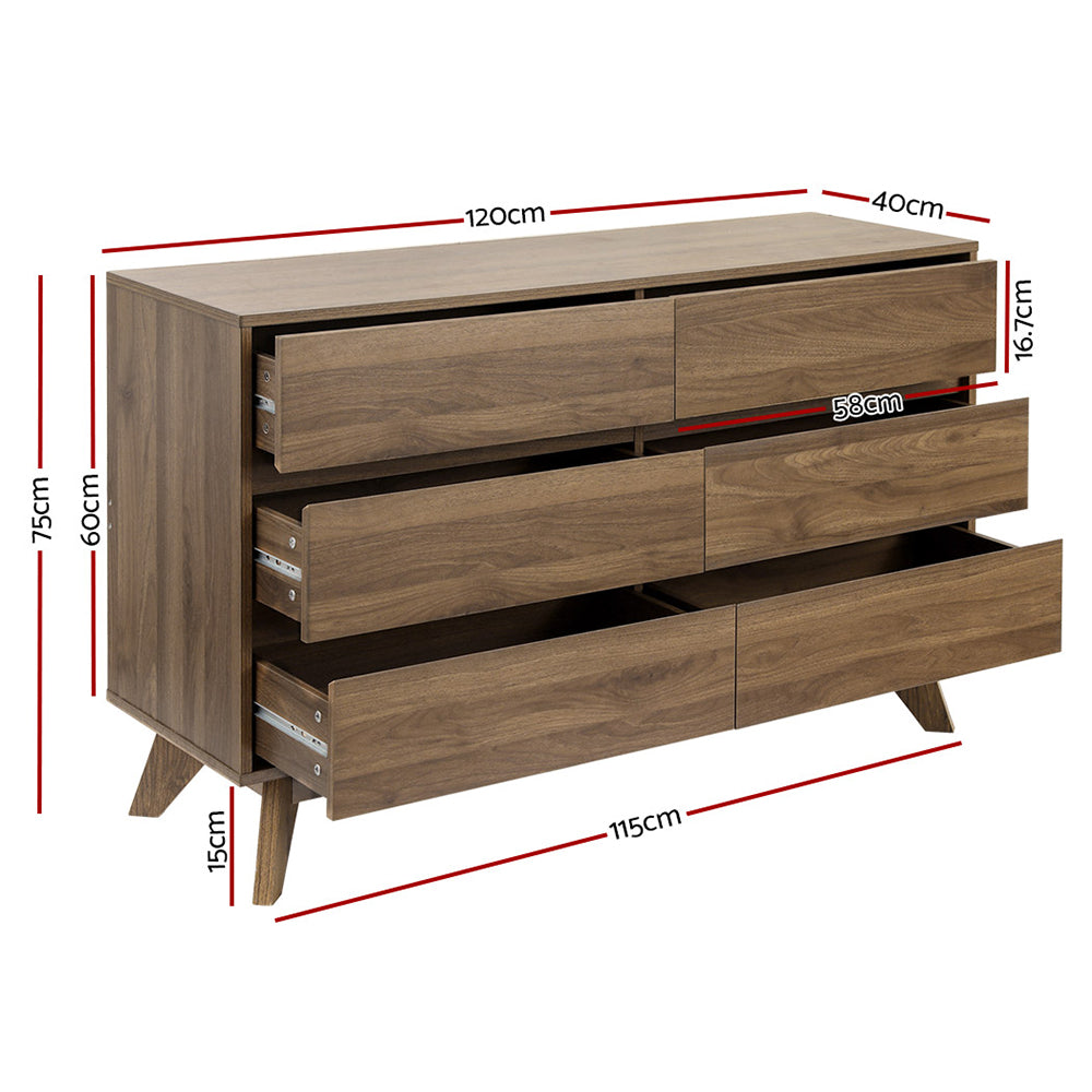Artiss 6 Chest of Drawers - Walnut