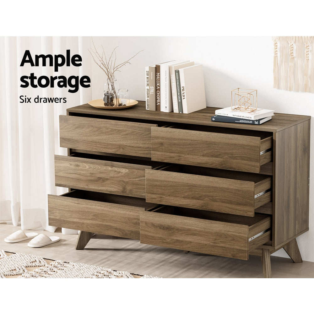 Artiss 6 Chest of Drawers - Walnut