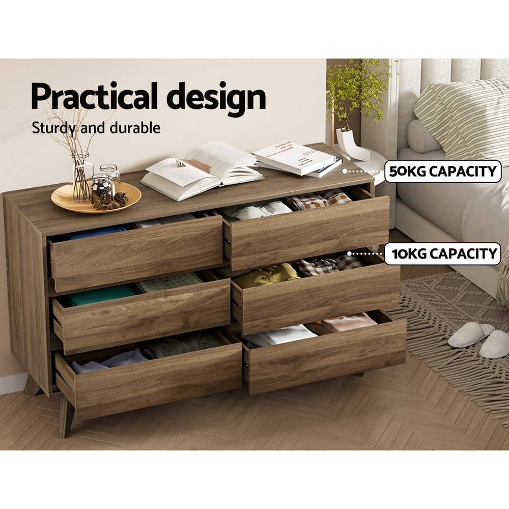 Artiss 6 Chest of Drawers - Walnut