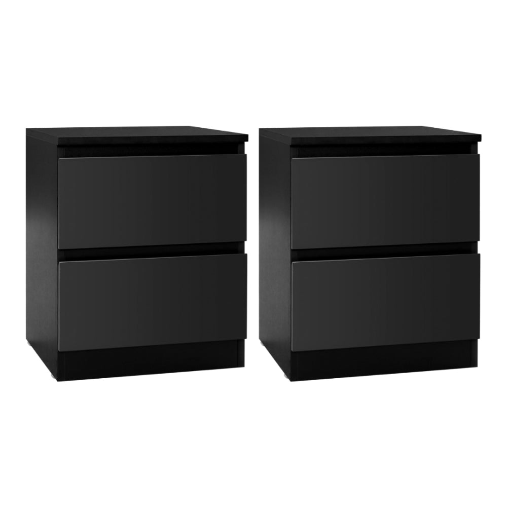 Set of 2 Kenora Bedside Tables with 2 Drawers - Black