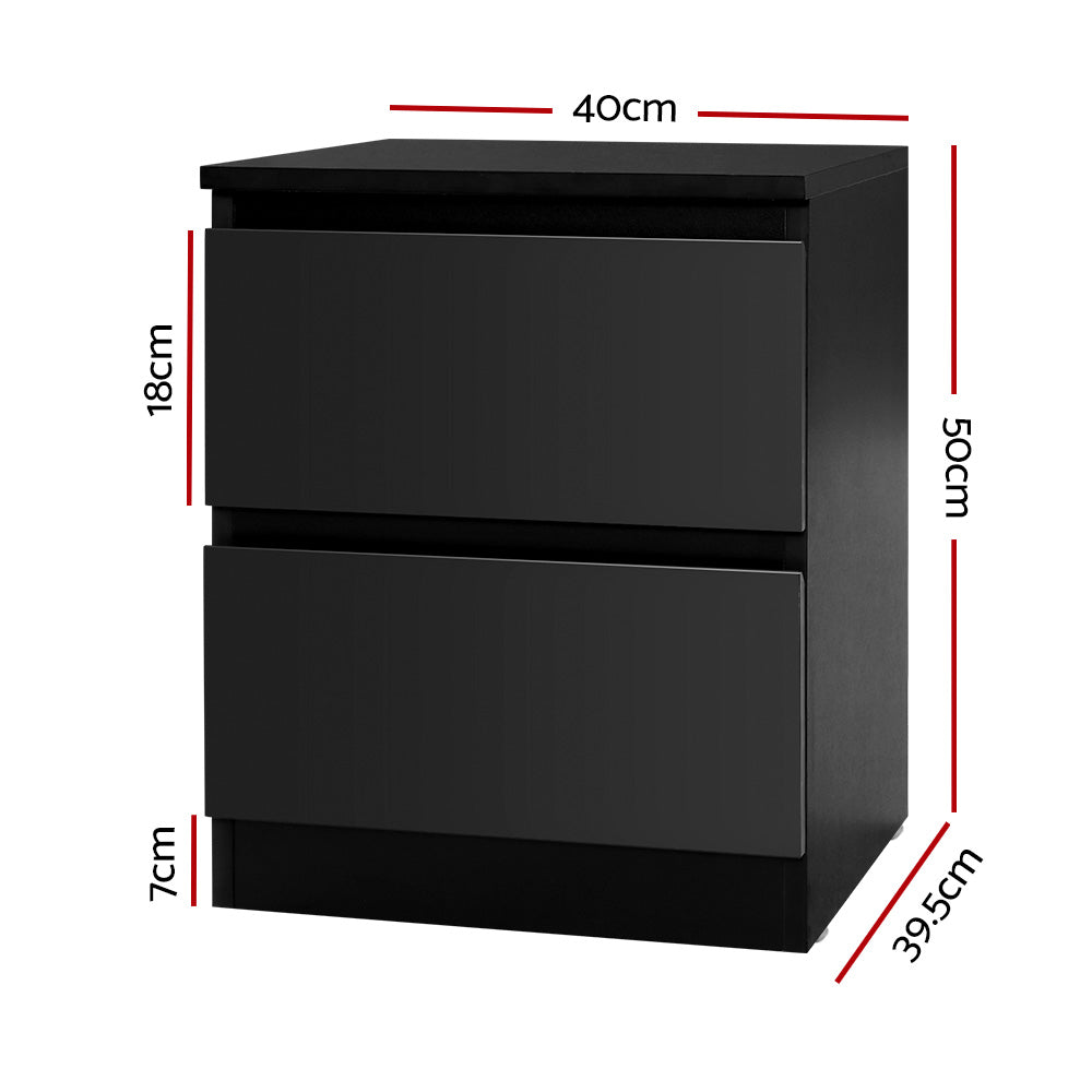 Set of 2 Kenora Bedside Tables with 2 Drawers - Black