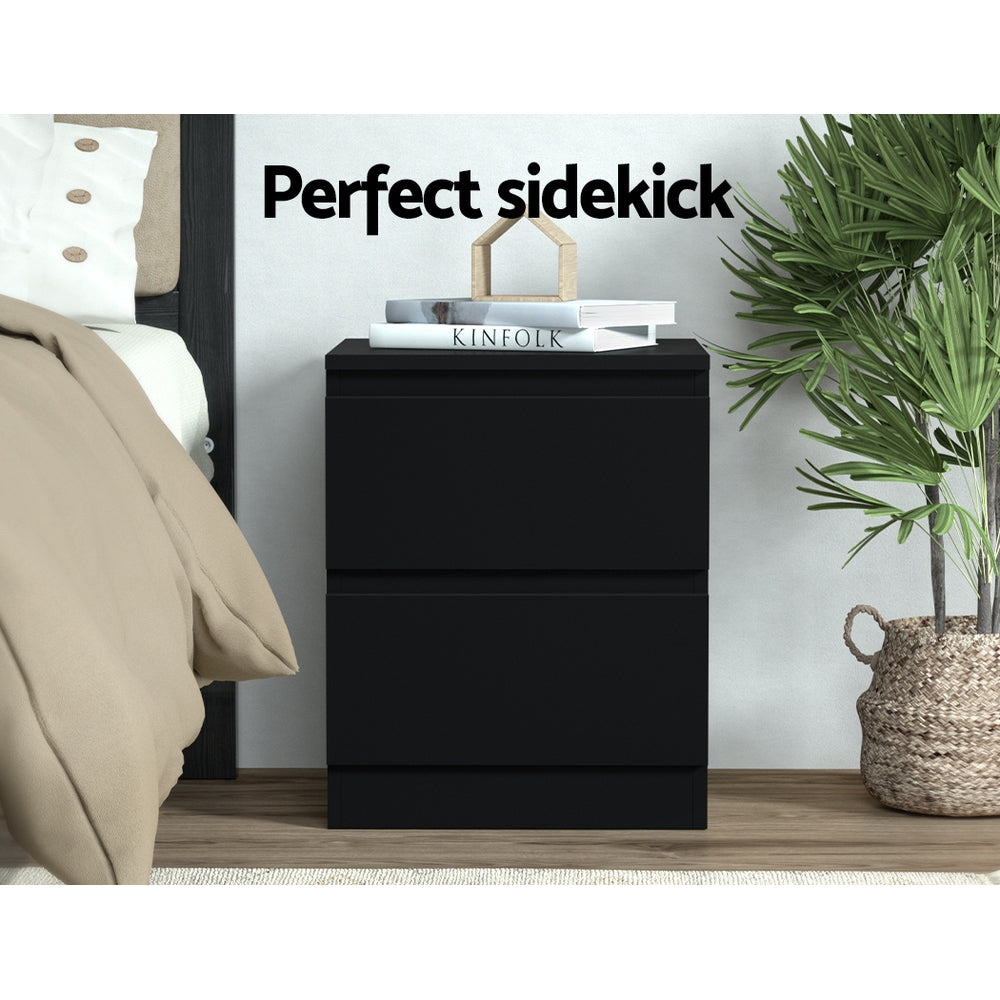 Set of 2 Kenora Bedside Tables with 2 Drawers - Black