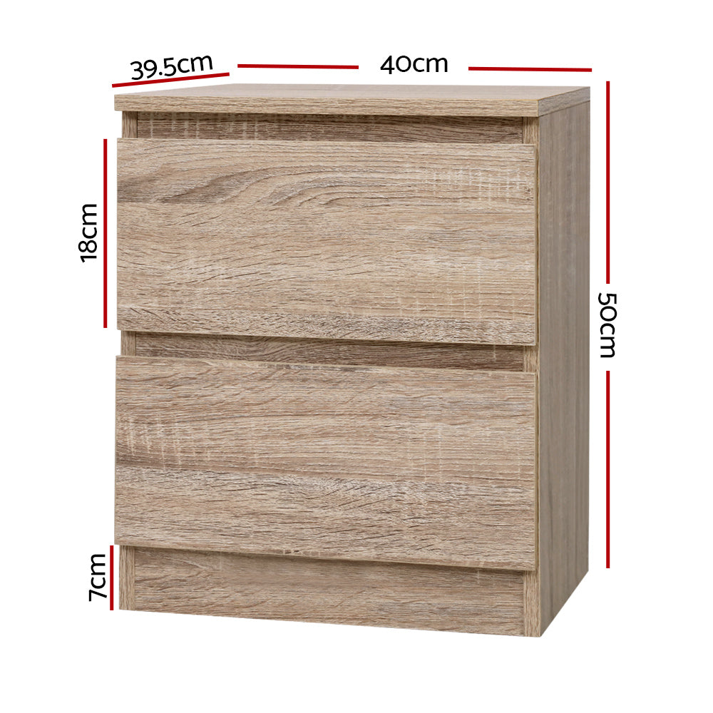 Set of 2 Kenora Bedside Tables with 2 Drawers - Oak