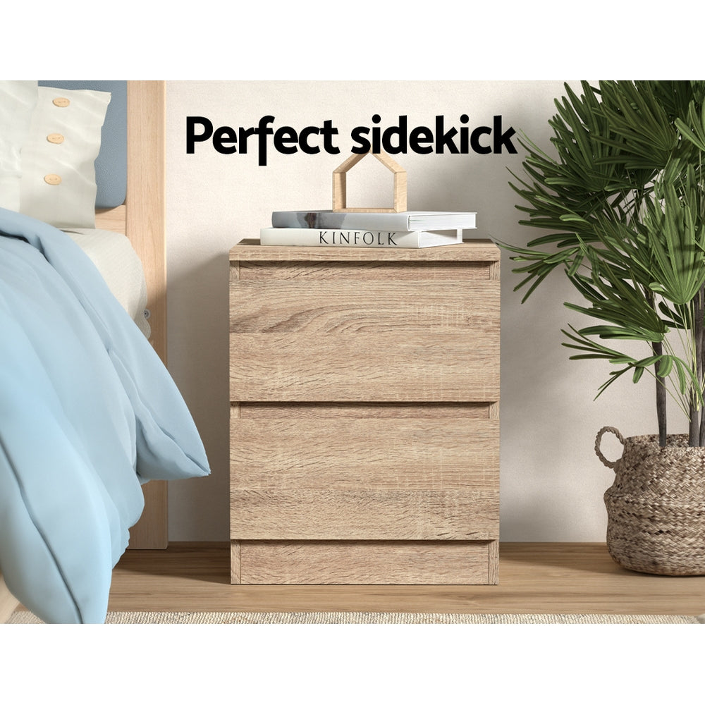 Set of 2 Kenora Bedside Tables with 2 Drawers - Oak