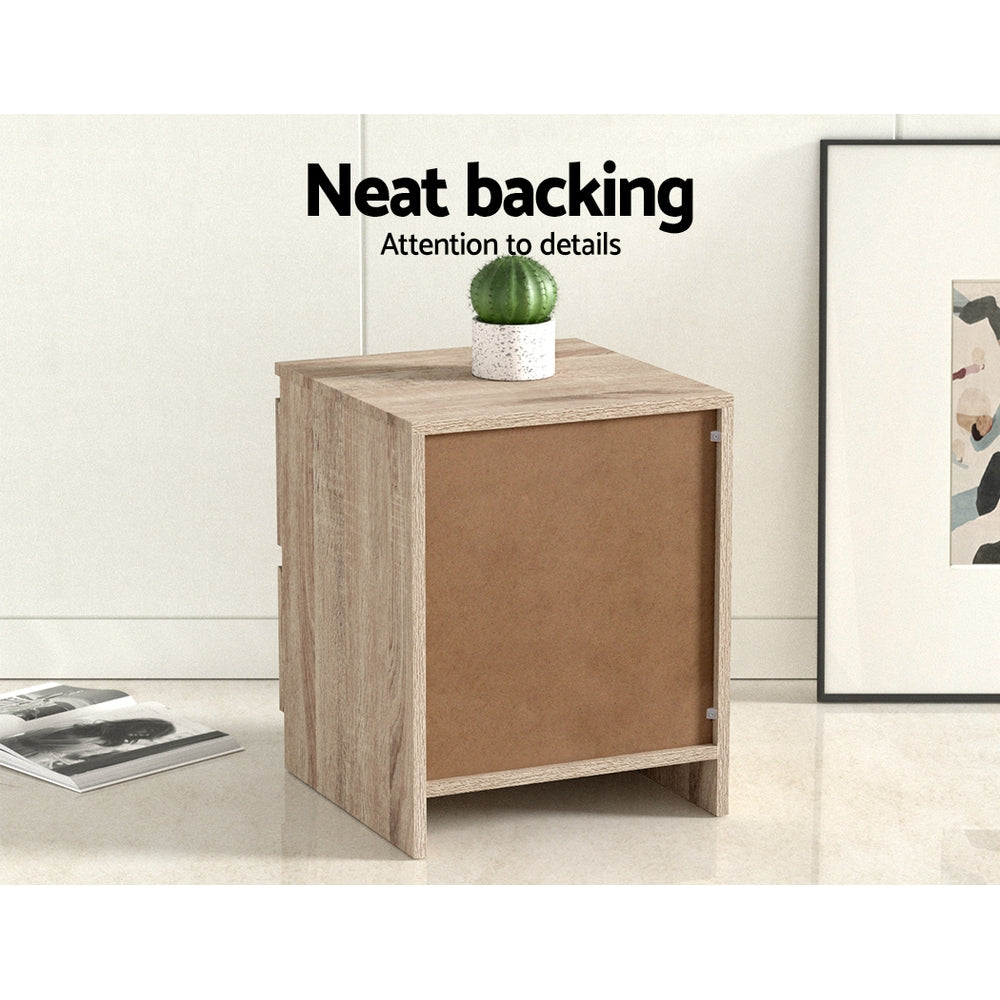 Set of 2 Kenora Bedside Tables with 2 Drawers - Oak