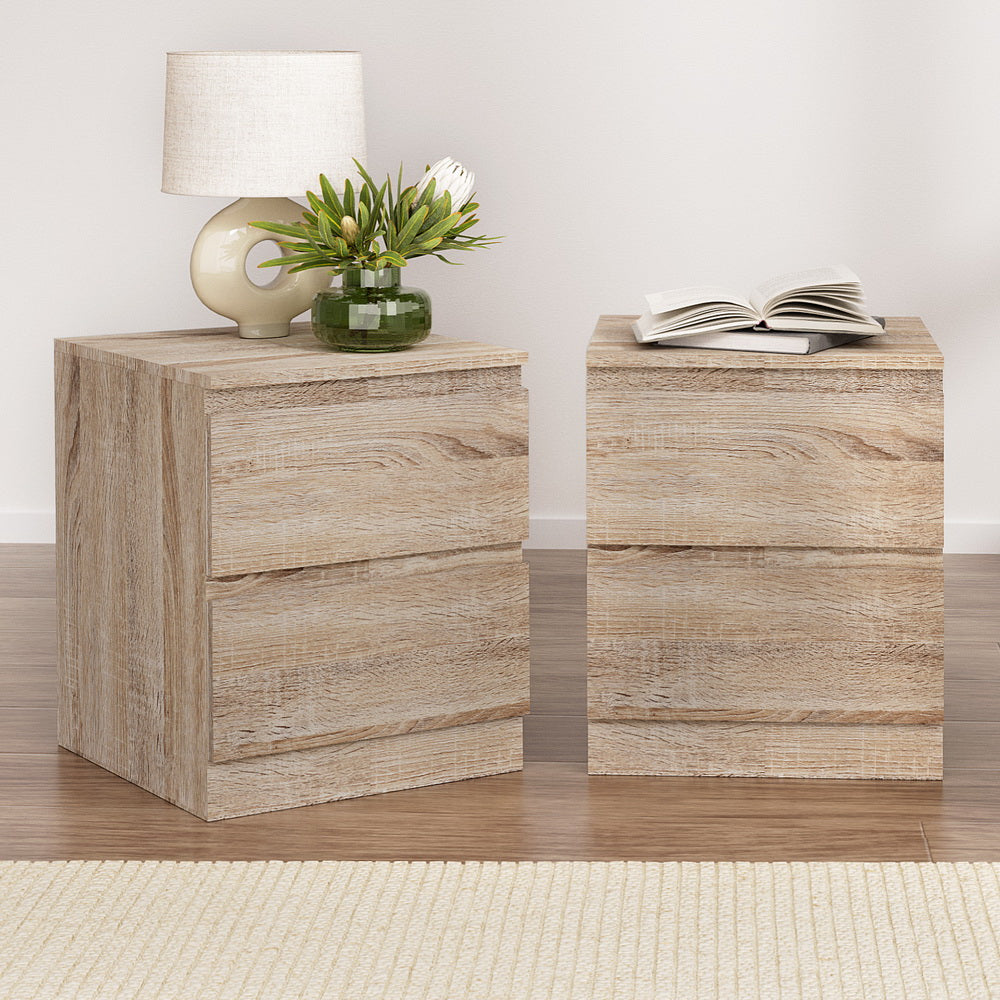 Set of 2 Kenora Bedside Tables with 2 Drawers - Oak