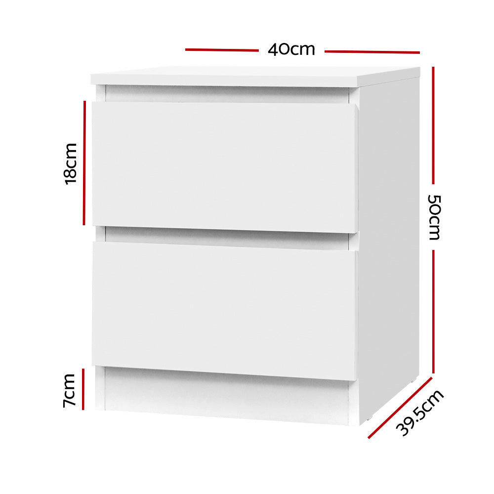 Set of 2 Kenora Bedside Tables with 2 Drawers - White