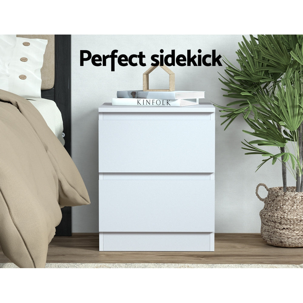 Set of 2 Kenora Bedside Tables with 2 Drawers - White