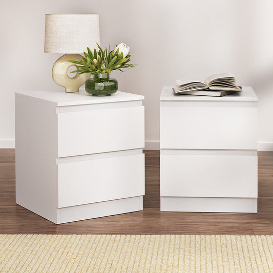 Set of 2 Kenora Bedside Tables with 2 Drawers - White