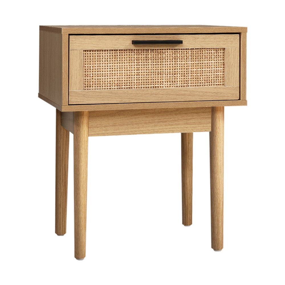 Guelph Wood Rattan Bedside Tables Storage Cabinet Rattan Wood Nightstand - Wood