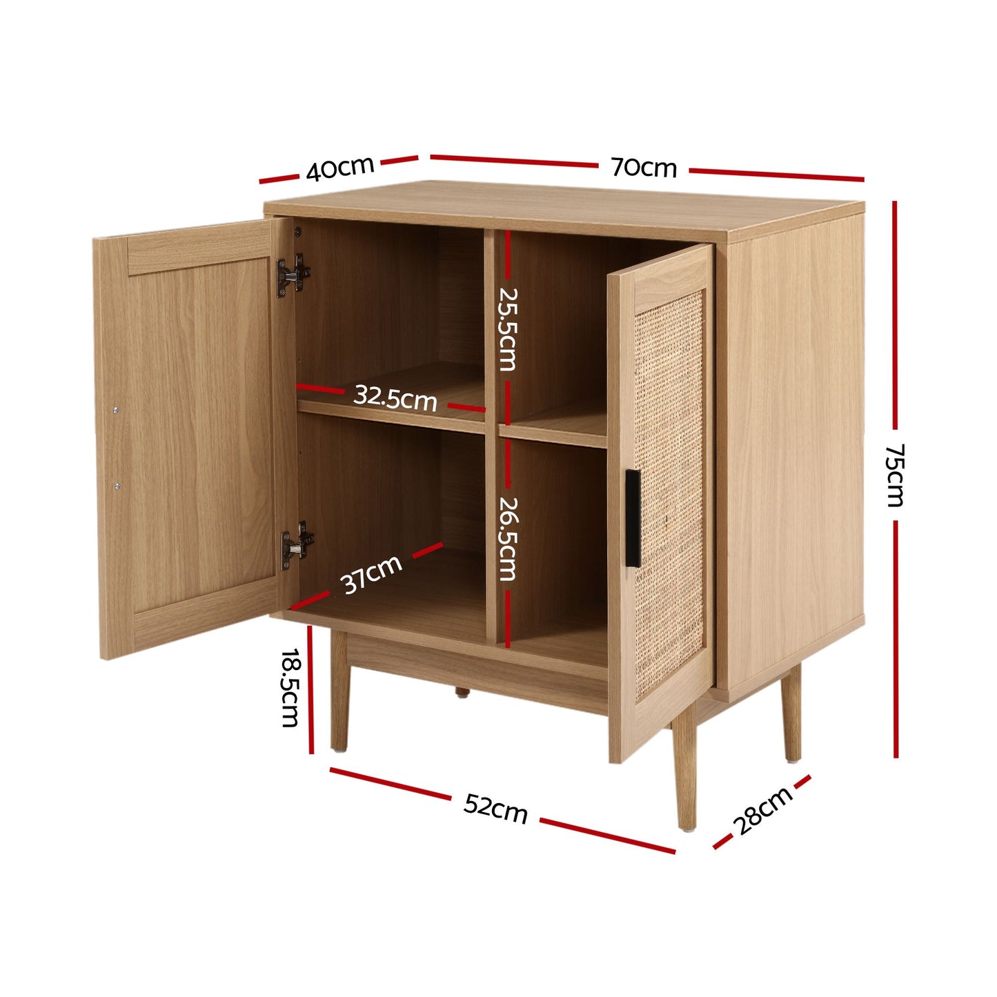 Set of 2 Rowan Rattan Buffet Sideboard 2 Doors - Natural Wood
