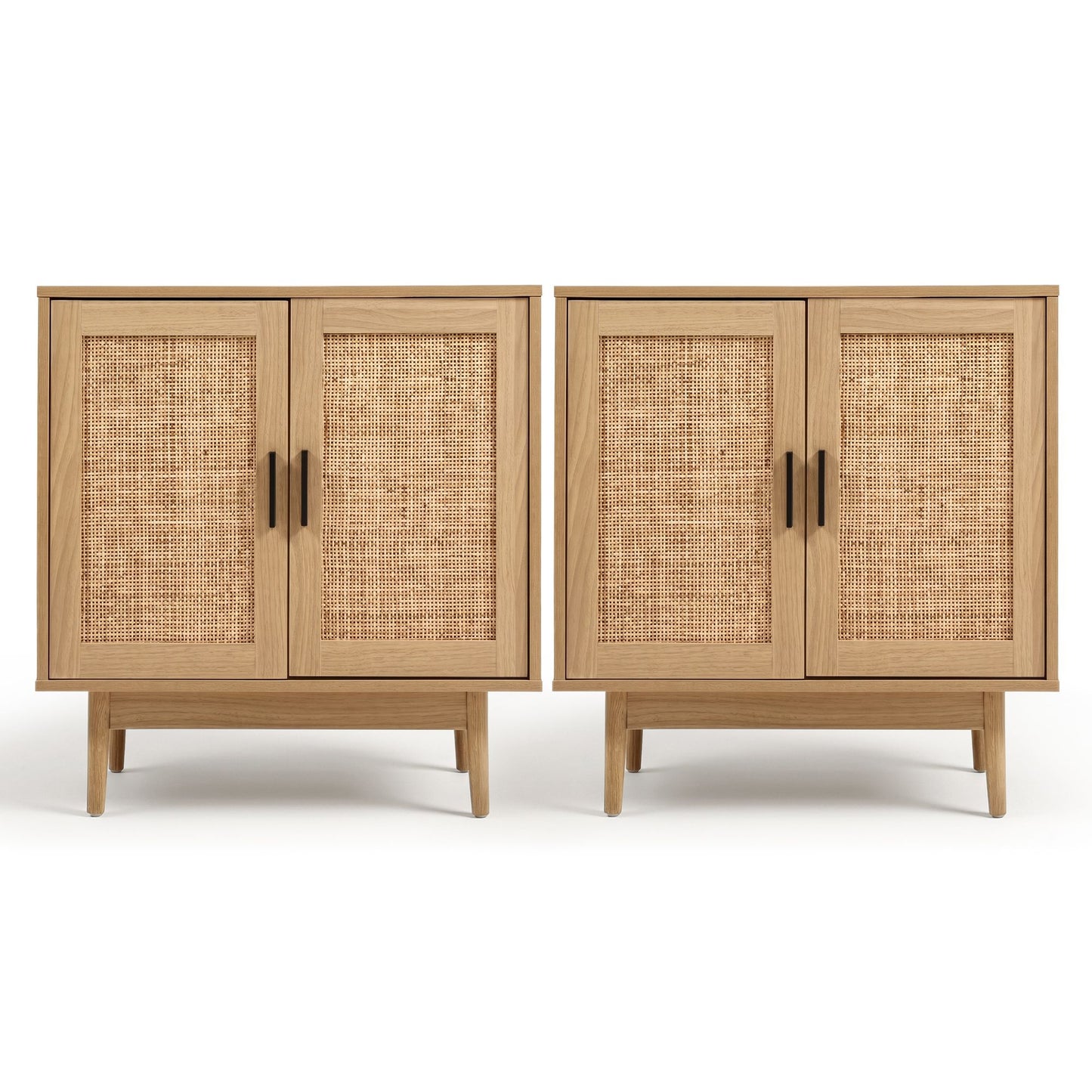 Set of 2 Rowan Rattan Buffet Sideboard 2 Doors - Natural Wood