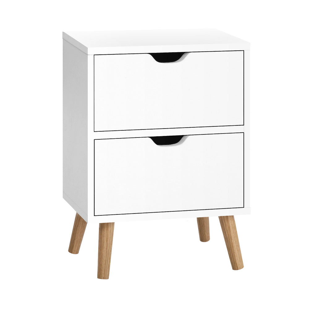 Orillia Bedside Table Nightstand with 2 Cabinet Drawers - White