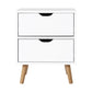 Orillia Bedside Table Nightstand with 2 Cabinet Drawers - White