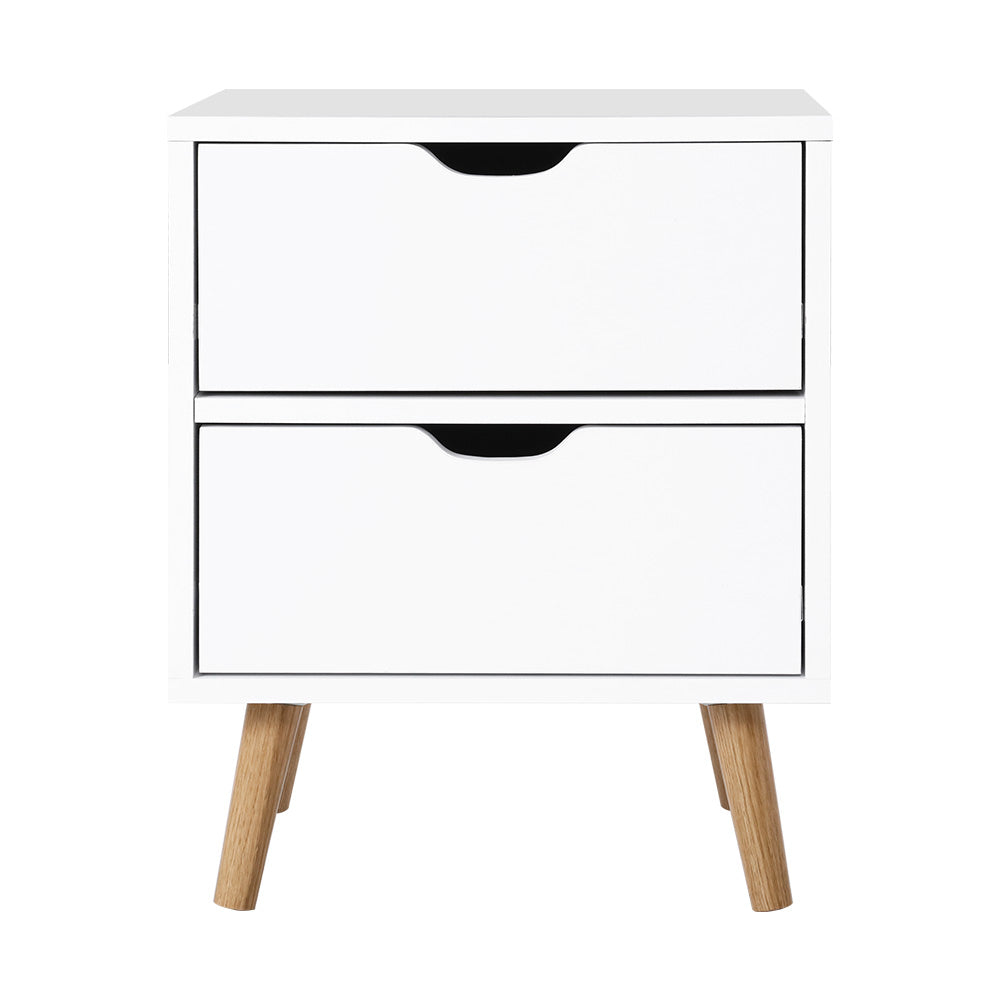 Orillia Bedside Table Nightstand with 2 Cabinet Drawers - White