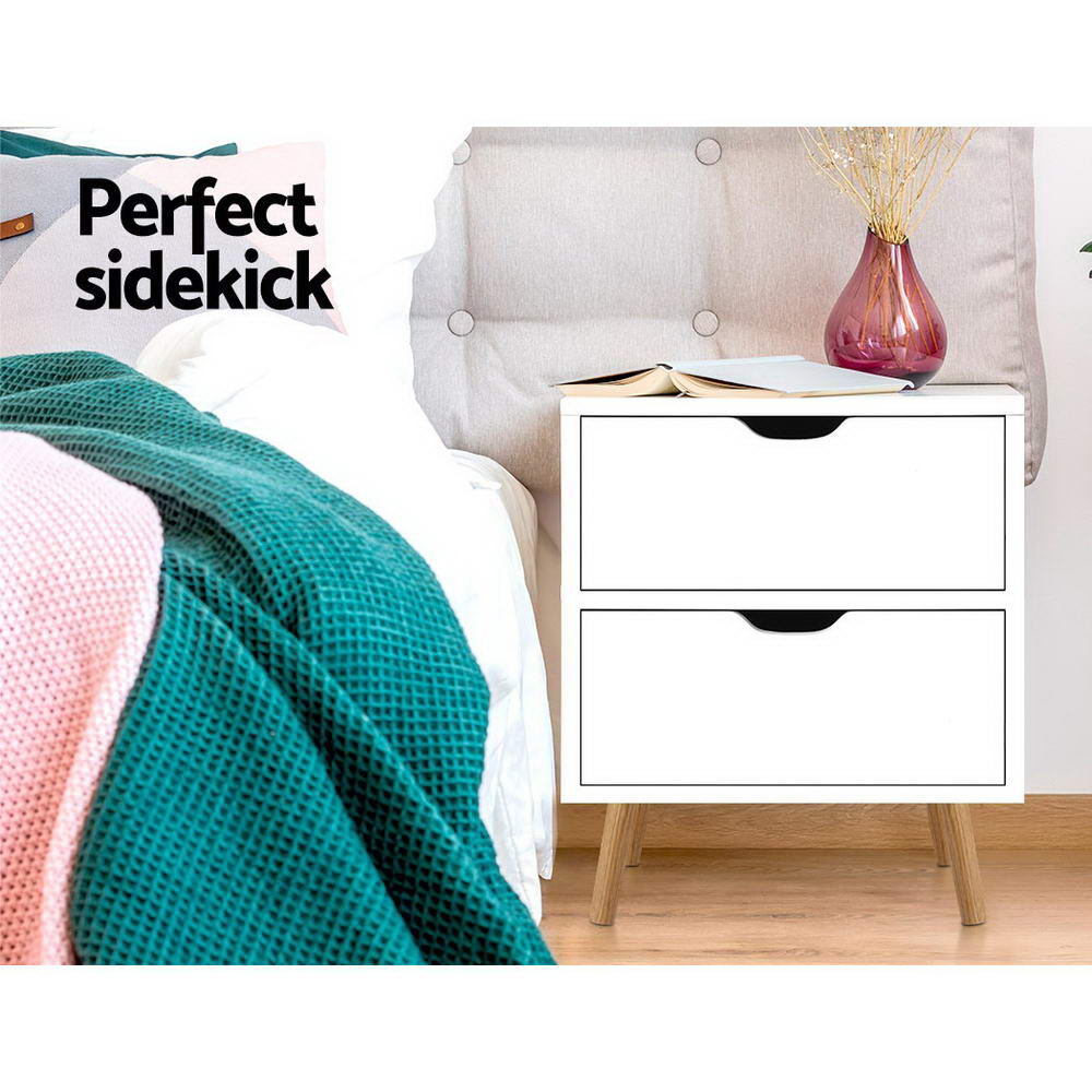 Orillia Bedside Table Nightstand with 2 Cabinet Drawers - White