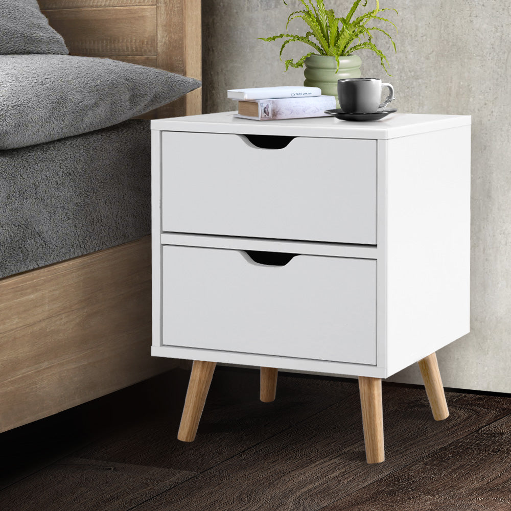 Orillia Bedside Table Nightstand with 2 Cabinet Drawers - White