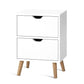 Orillia Bedside Table Nightstand with 2 Cabinet Drawers - White