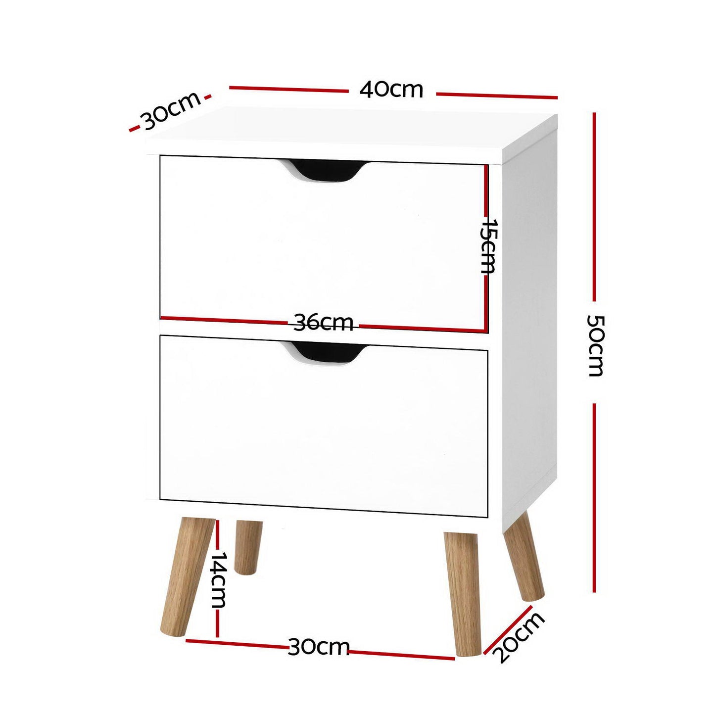 Set of 2 Orillia Bedside Tables with 2 Drawers - White