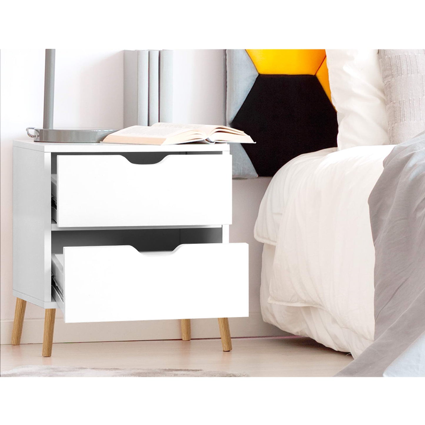 Set of 2 Orillia Bedside Tables with 2 Drawers - White