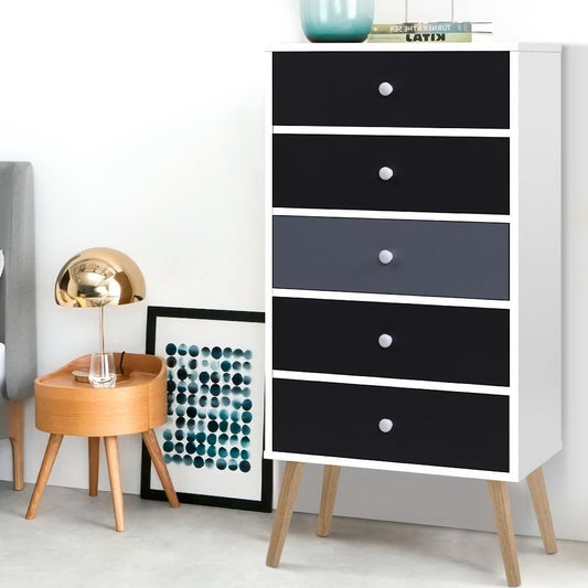 Artiss 5 Chest of Drawers - White & Black