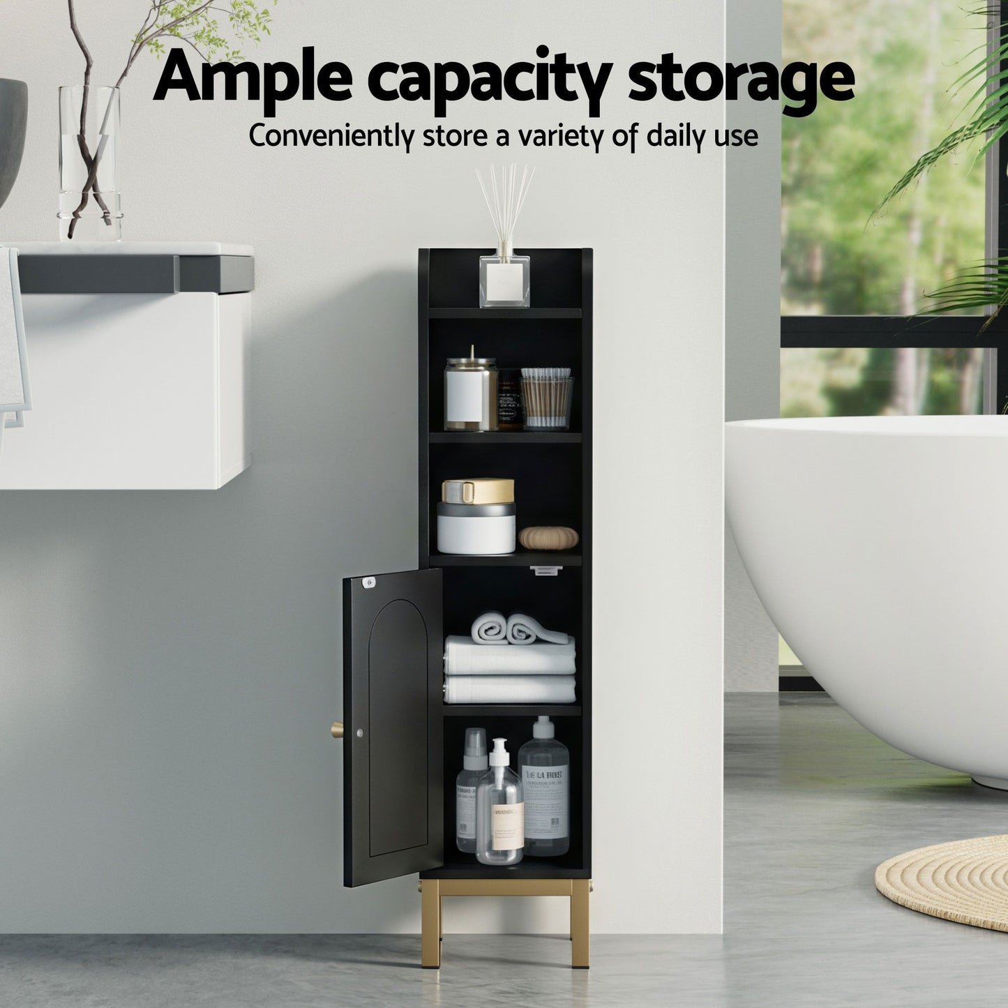 Set of 2 Bathroom Storage Cabinet Floor Organizer Toilet Corner Adjustable Black
