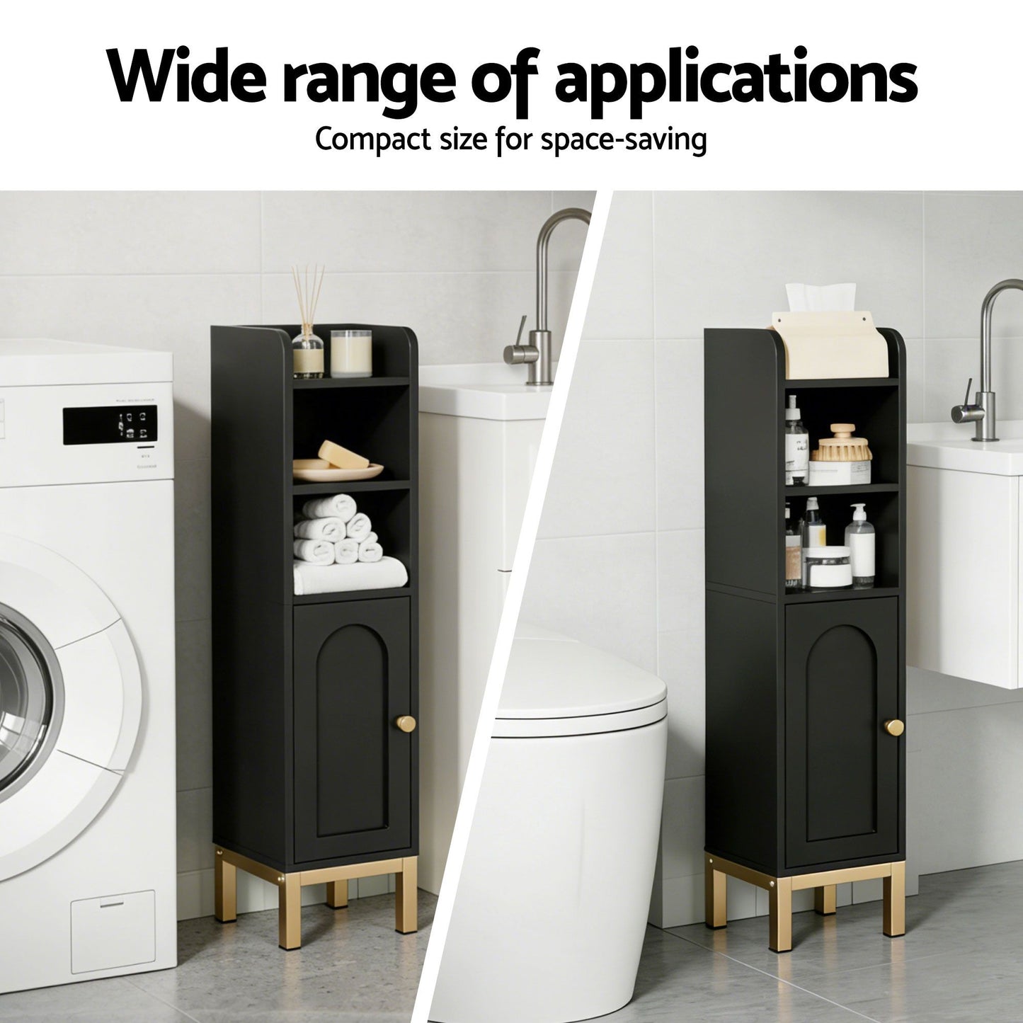 Set of 2 Bathroom Storage Cabinet Floor Organizer Toilet Corner Adjustable Black