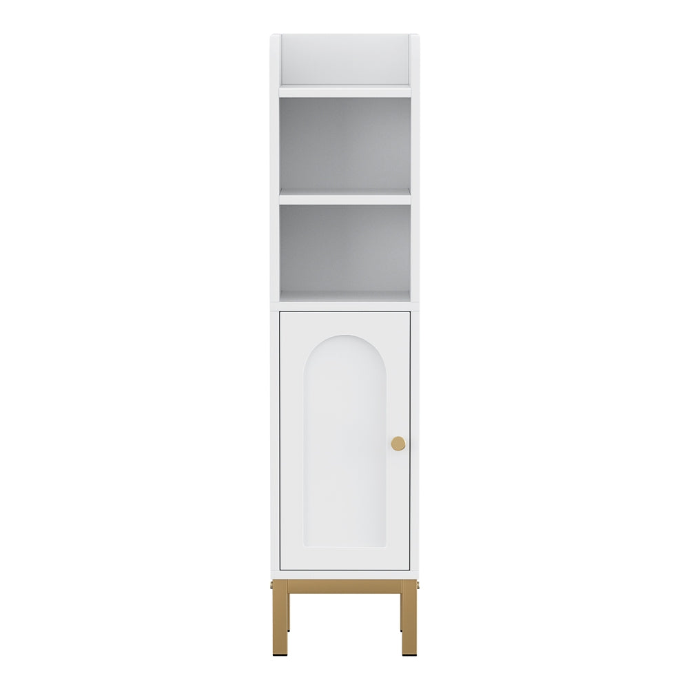 Bathroom Storage Cabinet Floor Organizer Toilet Corner Adjustable Shelf with Door White