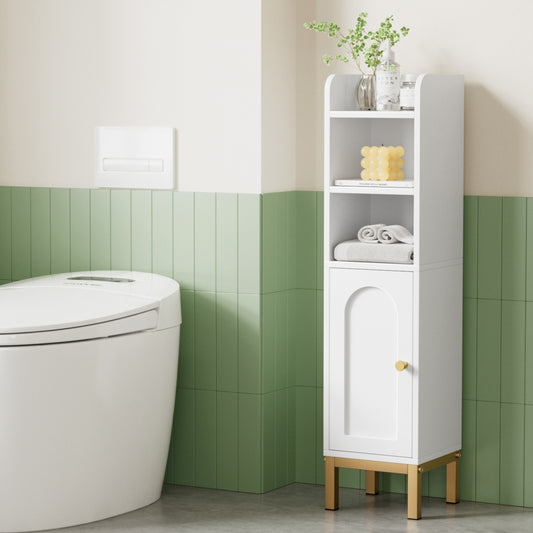 Bathroom Storage Cabinet Floor Organizer Toilet Corner Adjustable Shelf with Door White