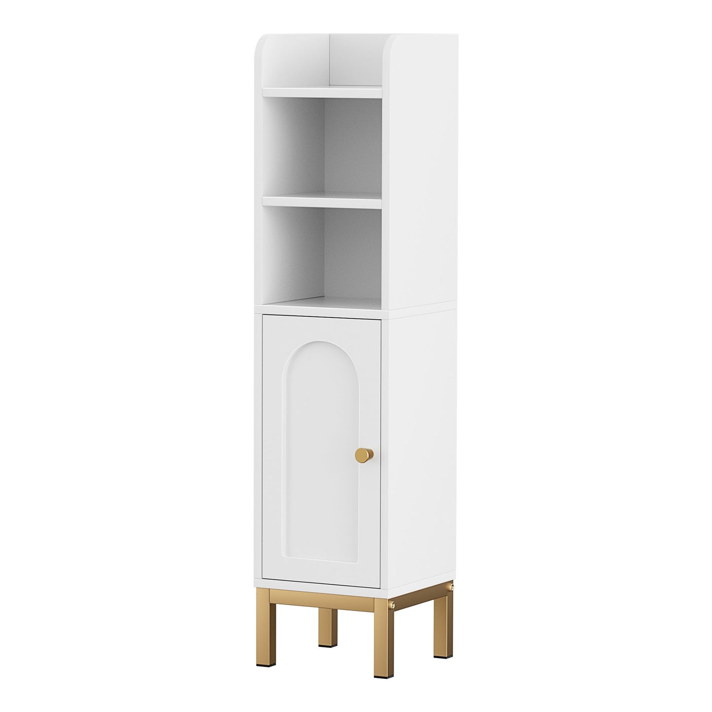 Set of 2 Bathroom Storage Cabinet Floor Organizer Toilet Corner Adjustable Shelf with Door White