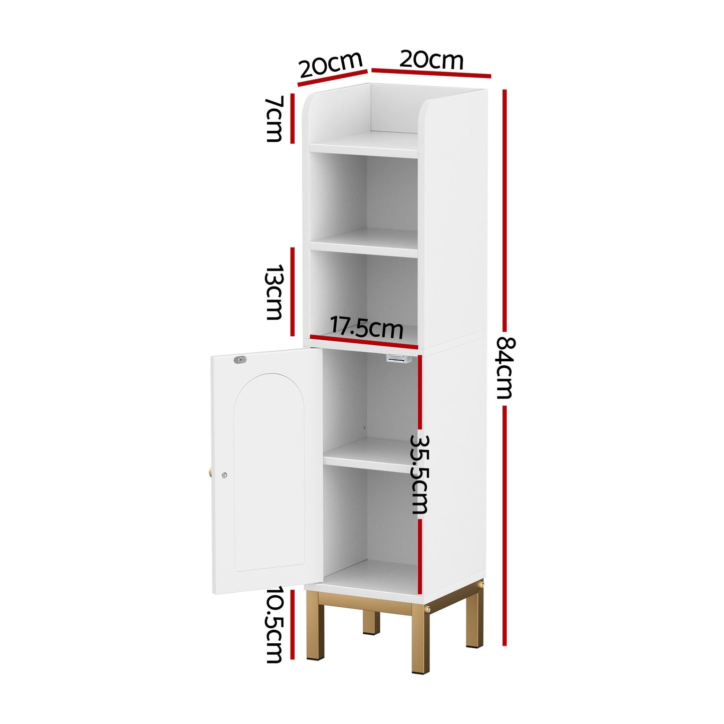 Set of 2 Bathroom Storage Cabinet Floor Organizer Toilet Corner Adjustable Shelf with Door White