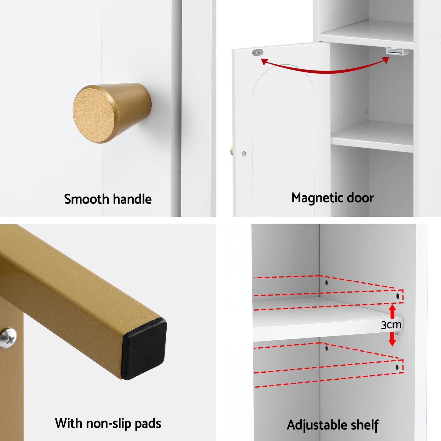 Set of 2 Bathroom Storage Cabinet Floor Organizer Toilet Corner Adjustable Shelf with Door White