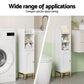 Set of 2 Bathroom Storage Cabinet Floor Organizer Toilet Corner Adjustable Shelf with Door White