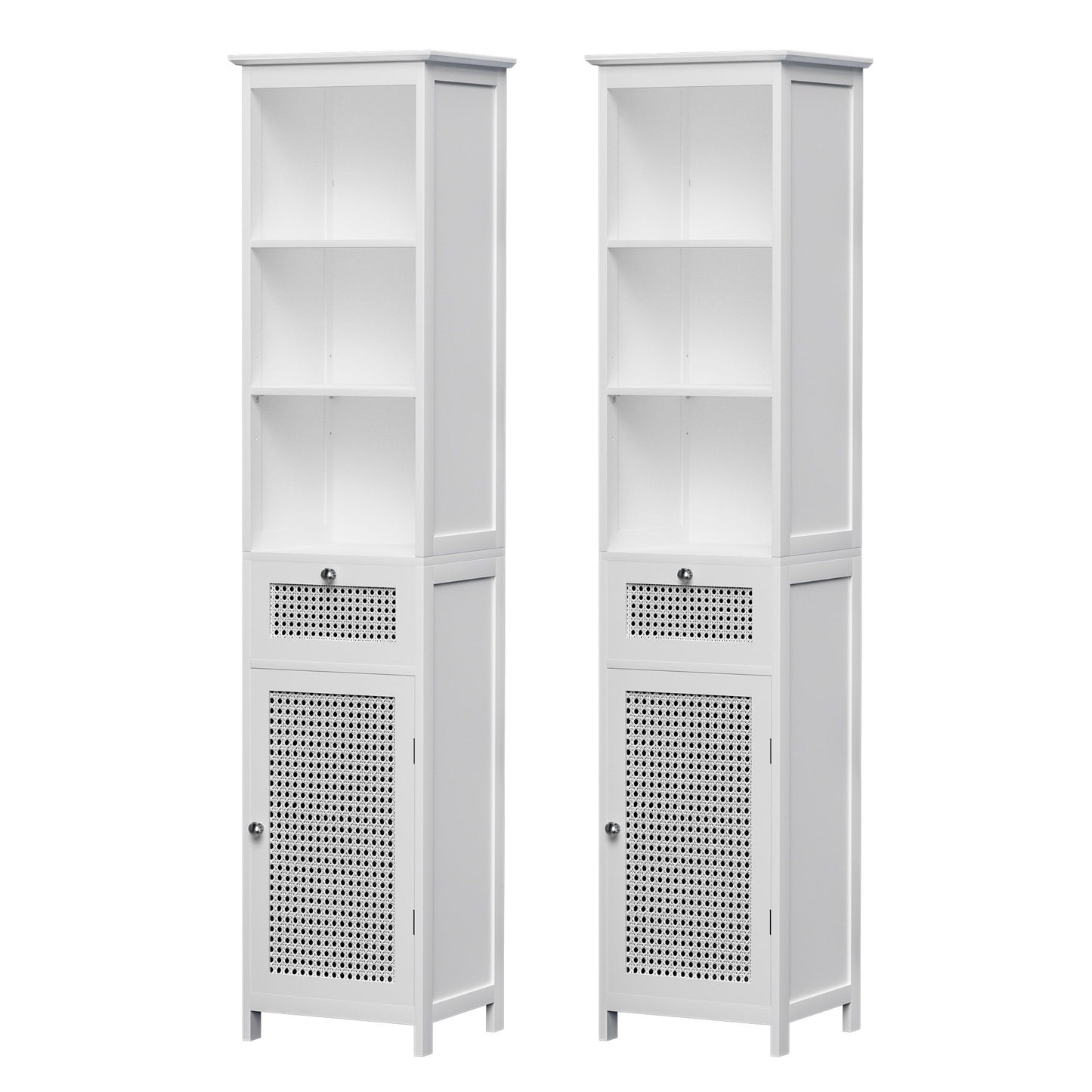 Bathroom Cabinet Storage X2 White Rattan 161cm
