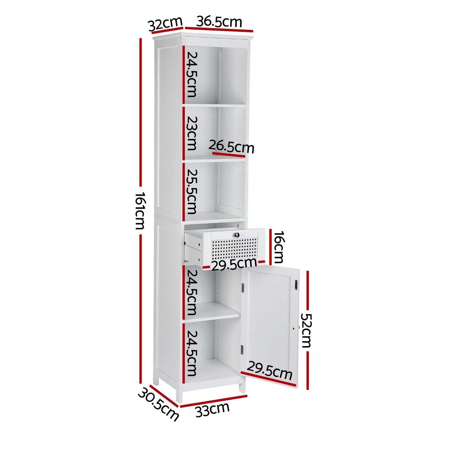 Bathroom Cabinet Storage X2 White Rattan 161cm