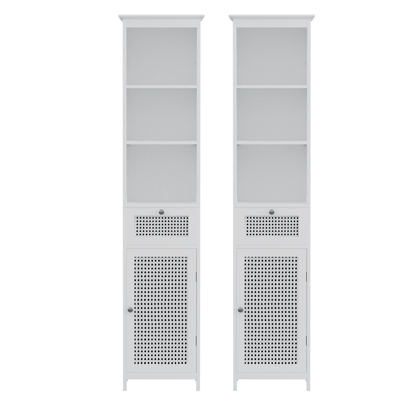 Bathroom Cabinet Storage X2 White Rattan 161cm