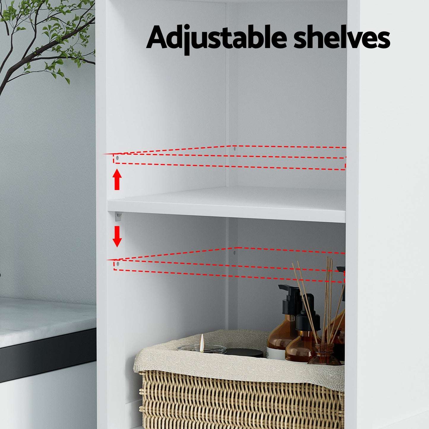 Bathroom Cabinet Storage X2 White Rattan 161cm